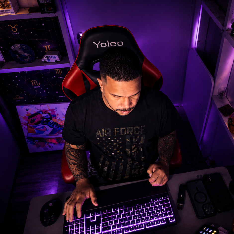 This is a stock image of a random guy editing a video on his computer